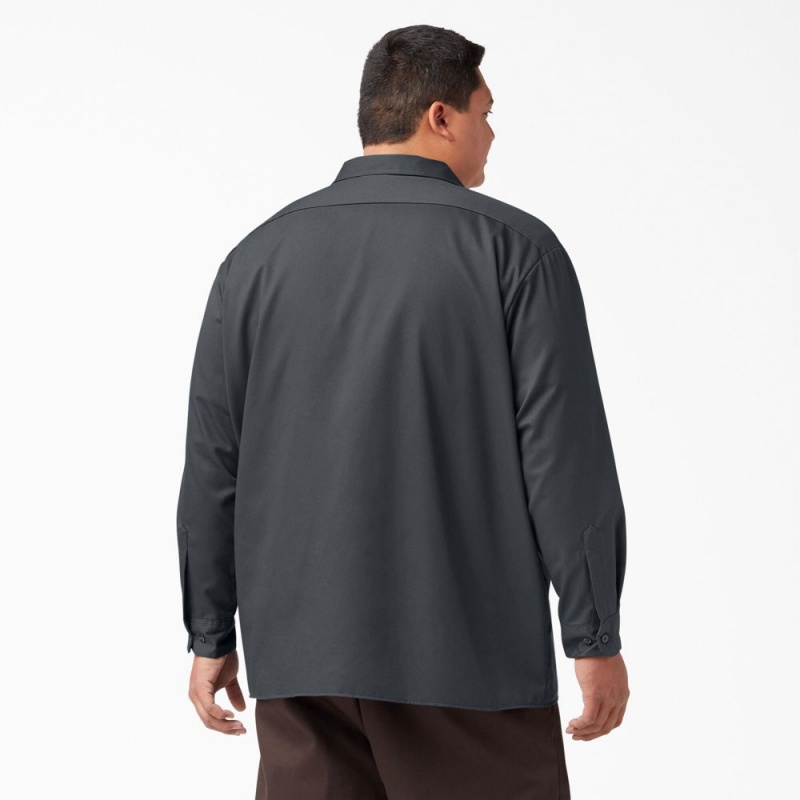 Grey Dickies Long Sleeve Men's Work Shirts | 560-KENSOR