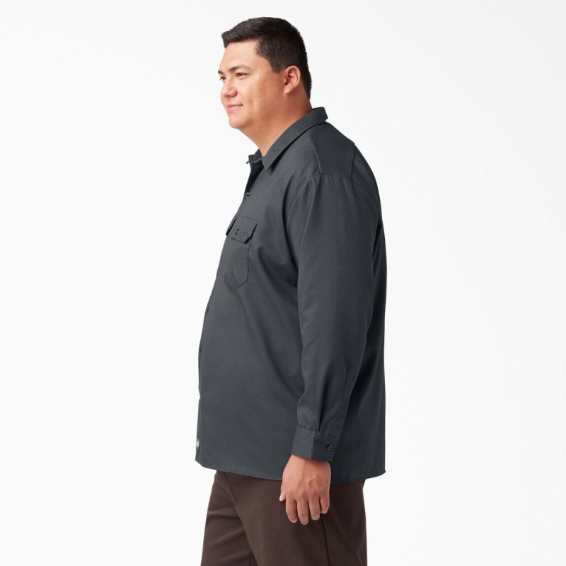 Grey Dickies Long Sleeve Men's Work Shirts | 560-KENSOR