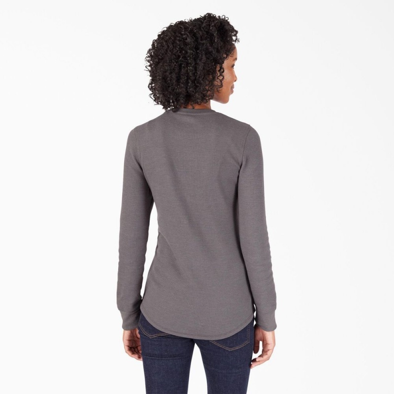 Grey Dickies Long Sleeve Thermal Women's T-Shirt | 702-EALGNP