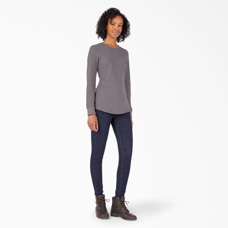 Grey Dickies Long Sleeve Thermal Women's T-Shirt | 702-EALGNP