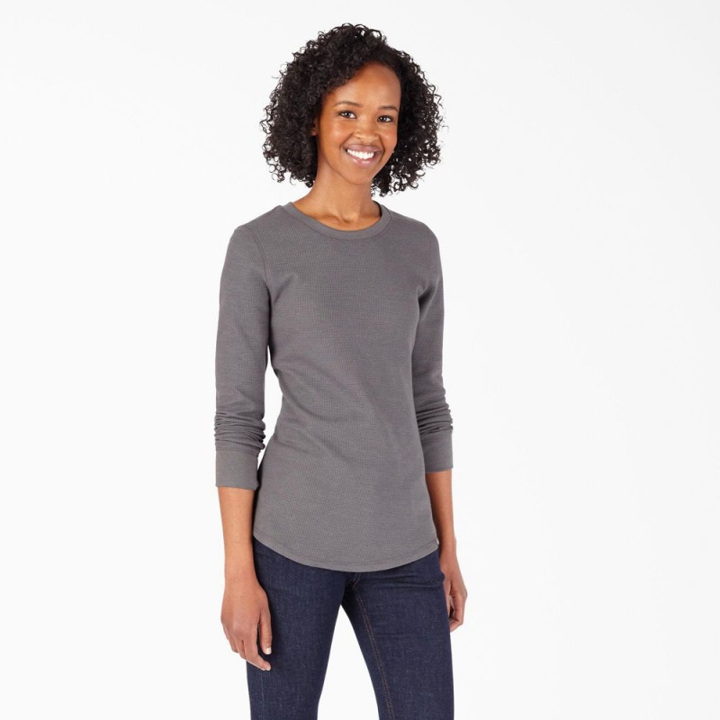 Grey Dickies Long Sleeve Thermal Women\'s T-Shirt | 702-EALGNP