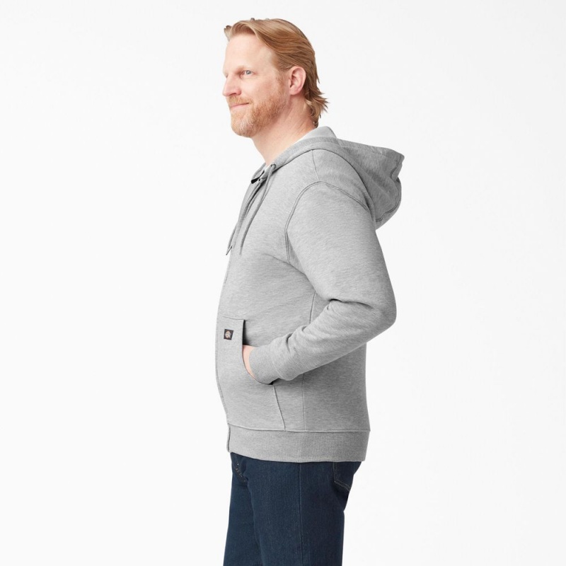 Grey Dickies Midweight Fleece Zip Men's Hoodie | 305-FEYLOS