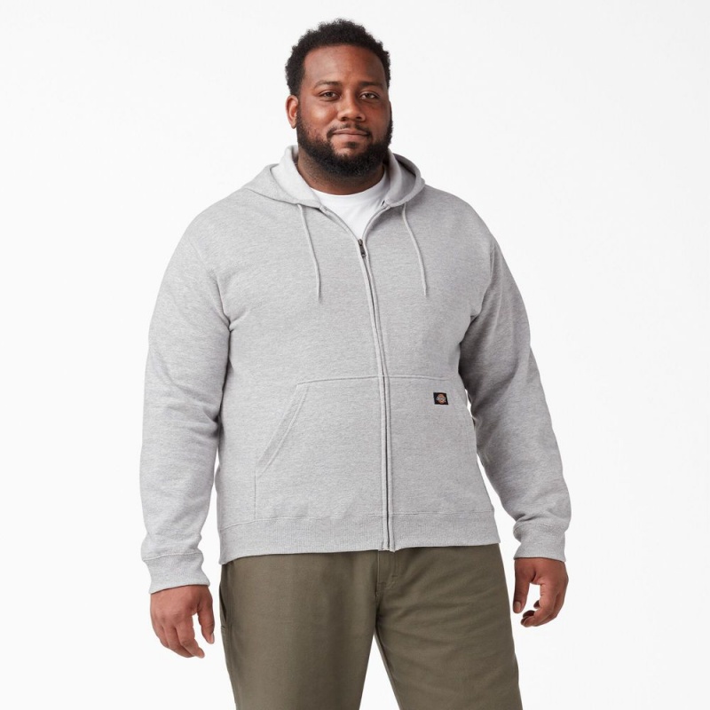 Grey Dickies Midweight Fleece Zip Men's Hoodie | 305-FEYLOS