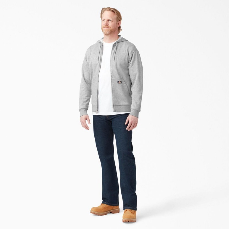 Grey Dickies Midweight Fleece Zip Men's Hoodie | 305-FEYLOS