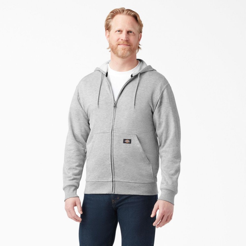 Grey Dickies Midweight Fleece Zip Men\'s Hoodie | 305-FEYLOS