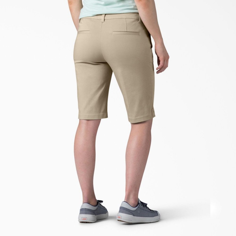 Grey Dickies Perfect Shape Straight Fit Bermuda Women's Shorts | 813-BINYJK