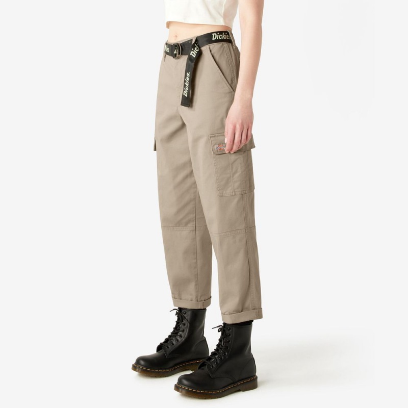 Grey Dickies Relaxed Fit Cropped Women's Cargo Pants | 425-BZLRPC