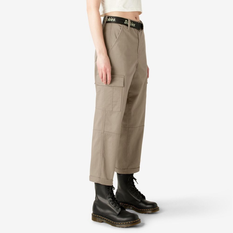 Grey Dickies Relaxed Fit Cropped Women's Cargo Pants | 425-BZLRPC