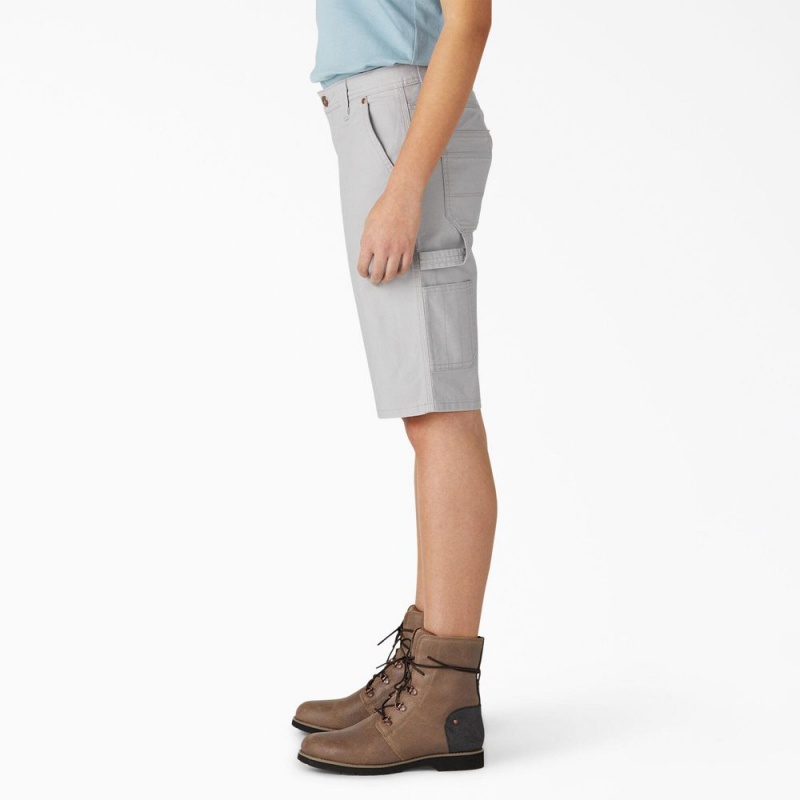 Grey Dickies Relaxed Fit Duck Carpenter Women's Shorts | 491-RIPZJT