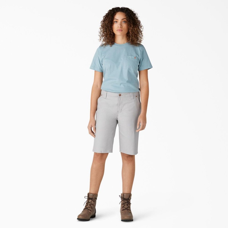 Grey Dickies Relaxed Fit Duck Carpenter Women's Shorts | 491-RIPZJT