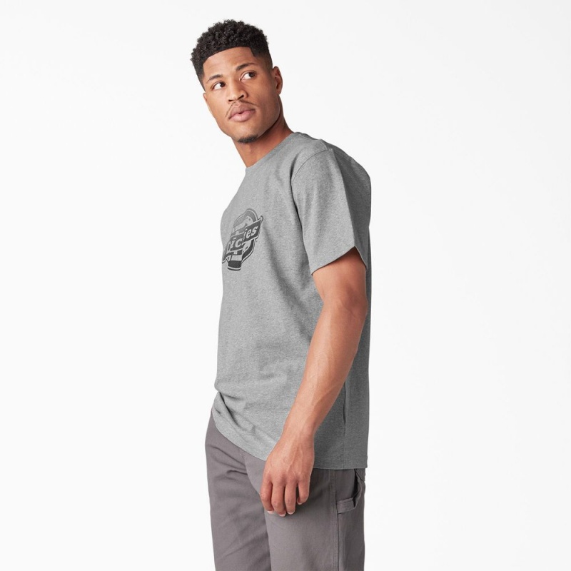 Grey Dickies Short Sleeve Logo Graphic Men's T-Shirt | 910-BOKIXG