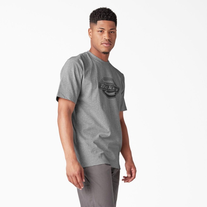 Grey Dickies Short Sleeve Logo Graphic Men's T-Shirt | 910-BOKIXG