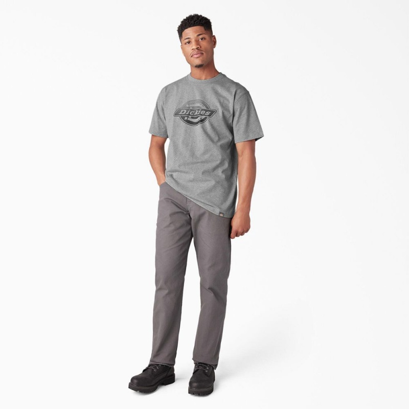 Grey Dickies Short Sleeve Logo Graphic Men's T-Shirt | 910-BOKIXG