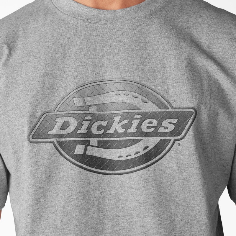 Grey Dickies Short Sleeve Logo Graphic Men's T-Shirt | 910-BOKIXG