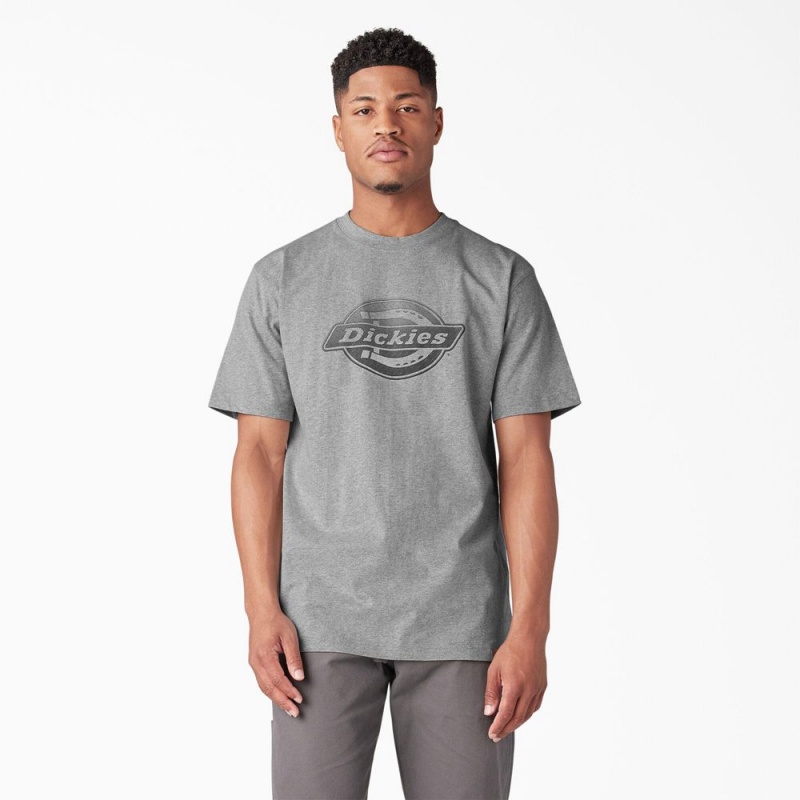 Grey Dickies Short Sleeve Logo Graphic Men\'s T-Shirt | 910-BOKIXG