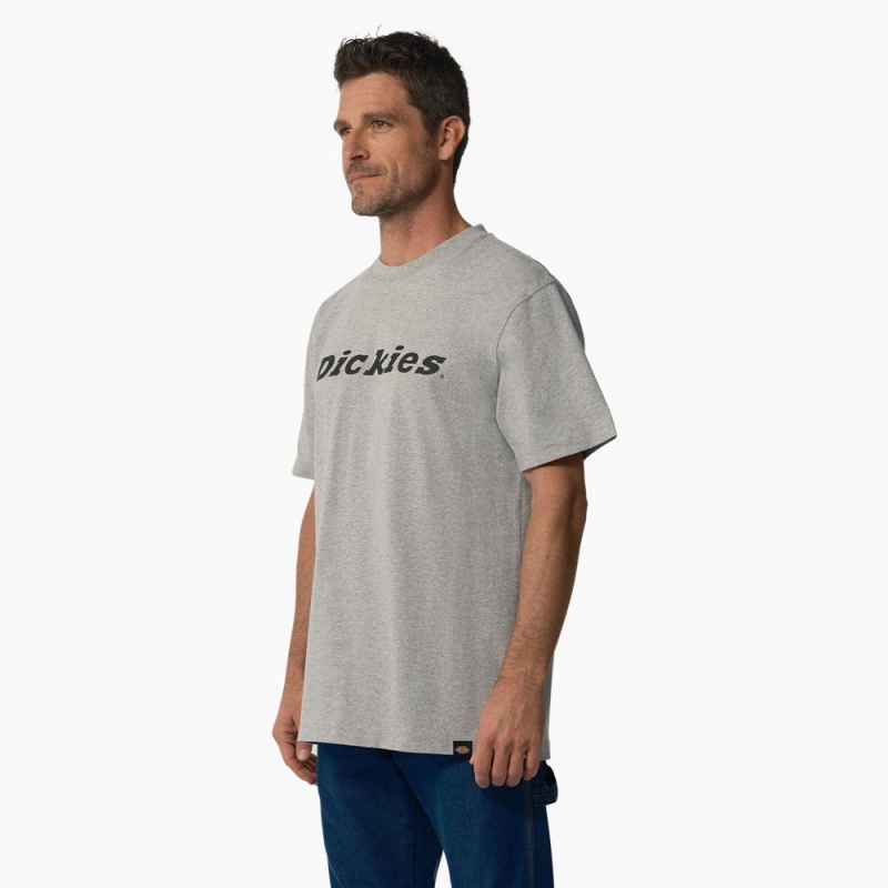 Grey Dickies Short Sleeve Wordmark Graphic Men's T-Shirt | 014-QYOEGW