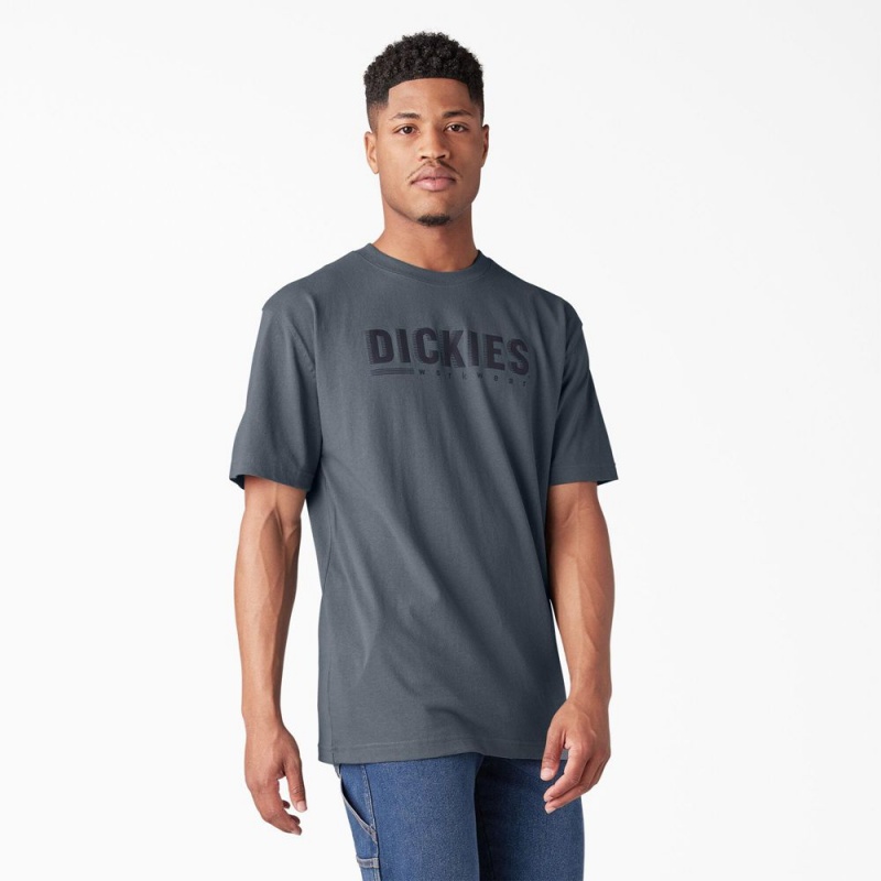 Grey Dickies Short Sleeve Workwear Graphic Men's T-Shirt | 986-UVMNHI