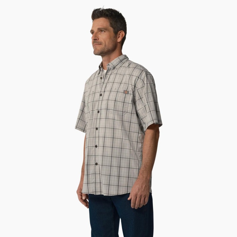 Grey Dickies Short Sleeve Woven Men's Shirt | 032-XIWUOH