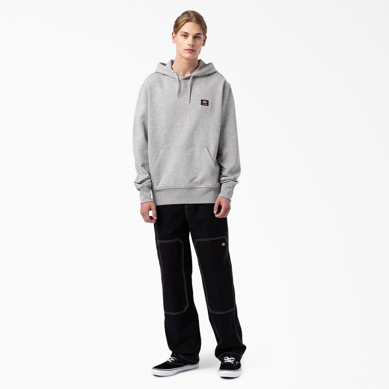 Grey Dickies Skateboarding Chest Logo Men's Hoodie | 318-WQLEFA