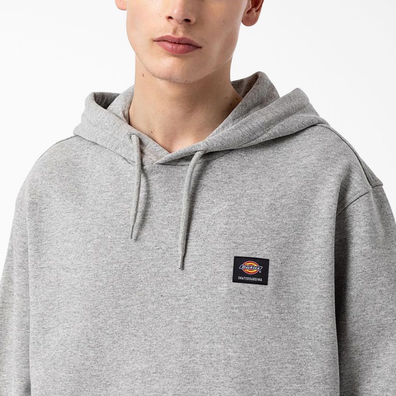 Grey Dickies Skateboarding Chest Logo Men's Hoodie | 318-WQLEFA