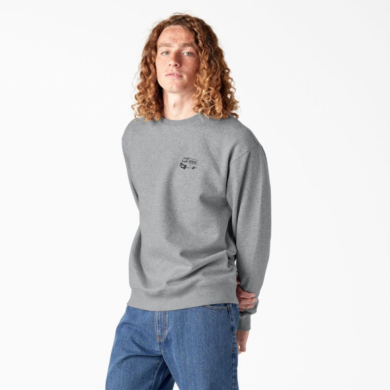 Grey Dickies Skateboarding Pool Drainage Graphic Men's Sweatshirt | 139-YWVEGC