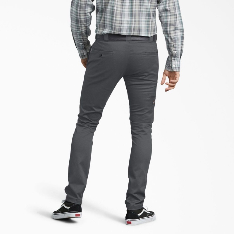 Grey Dickies Skinny Fit Men's Work Pants | 785-FOHNXR