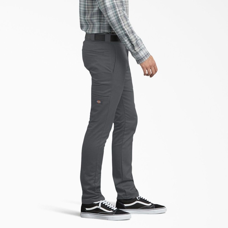 Grey Dickies Skinny Fit Men's Work Pants | 785-FOHNXR