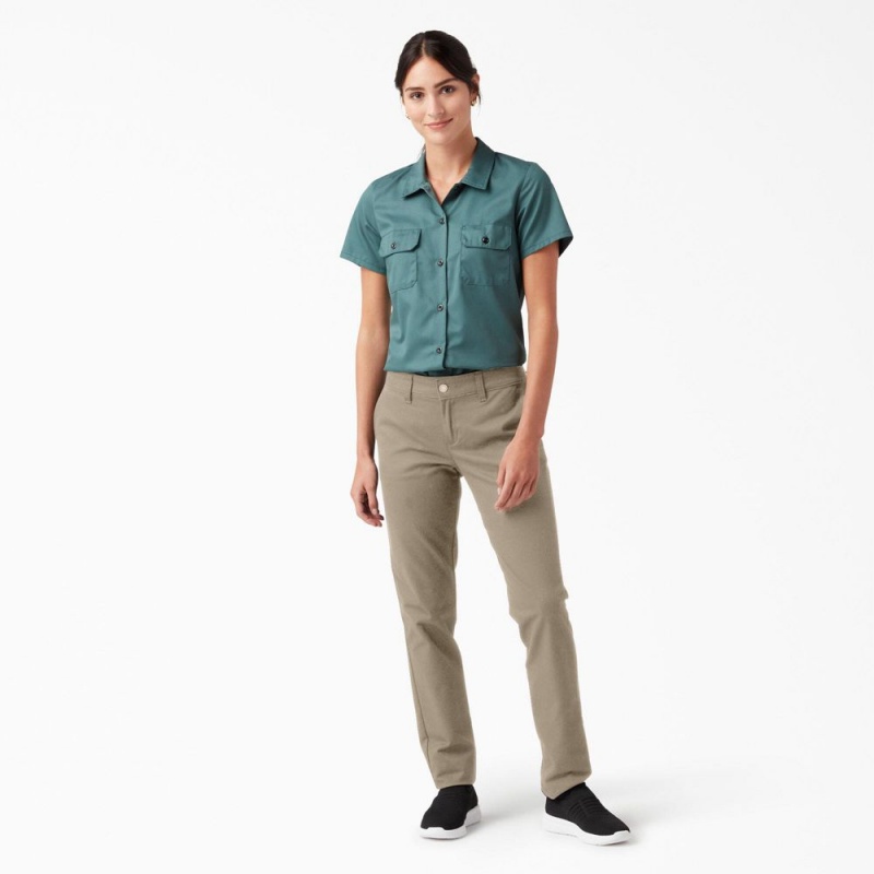 Grey Dickies Skinny Twill Women's Pants | 791-LYXVKJ