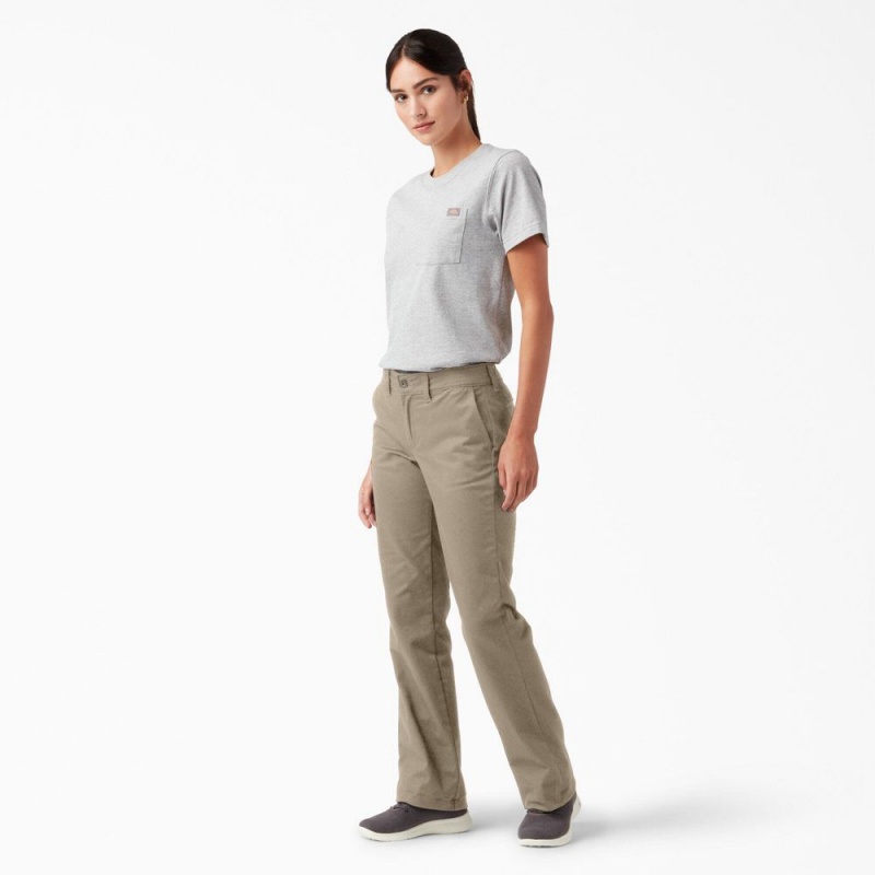 Grey Dickies Slim Fit Bootcut Women's Pants | 608-BYDFQU