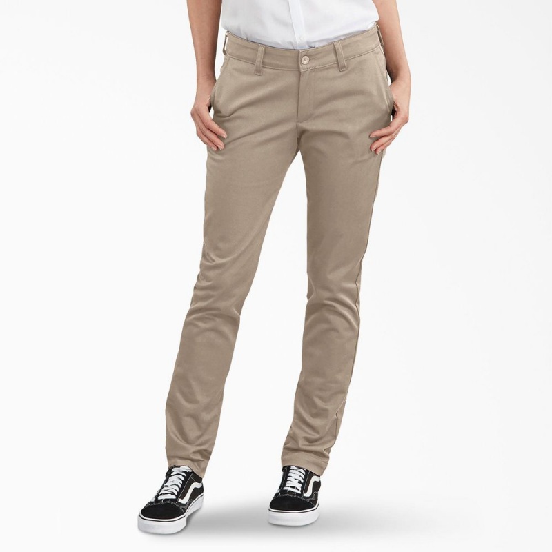 Grey Dickies Slim Fit Women\'s Pants | 239-CJHWLD