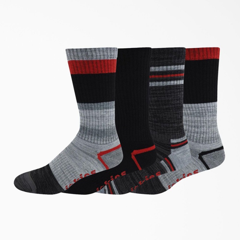 Grey Dickies Striped Crew 4-Pack Men\'s Socks | 045-FWQNBA