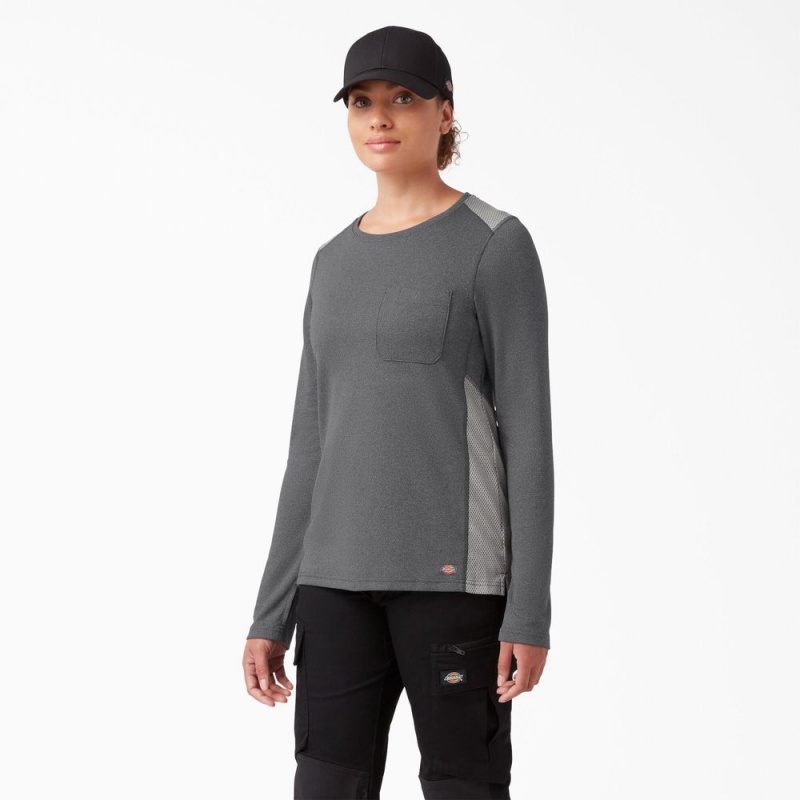 Grey Dickies Temp-iQ® 365 Long Sleeve Pocket Women\'s T-Shirt | 460-TGEZVF