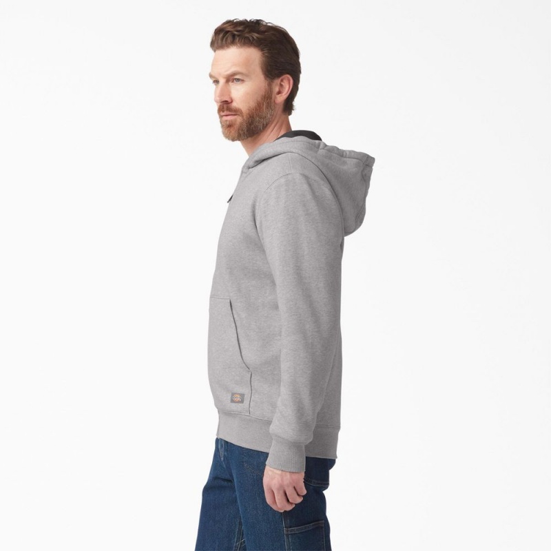 Grey Dickies Thermal Lined Full-Zip Fleece Men's Hoodie | 651-TDVMHS