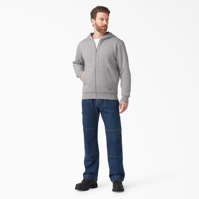 Grey Dickies Thermal Lined Full-Zip Fleece Men's Hoodie | 651-TDVMHS