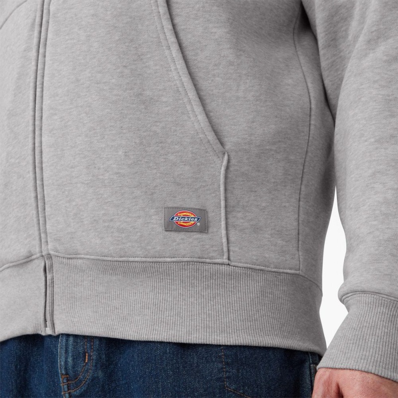 Grey Dickies Thermal Lined Full-Zip Fleece Men's Hoodie | 651-TDVMHS