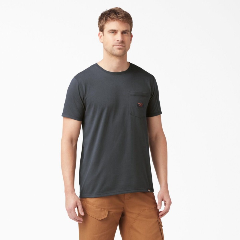 Grey Dickies Traeger x Pocket Men's T-Shirt | 528-KXJAZM