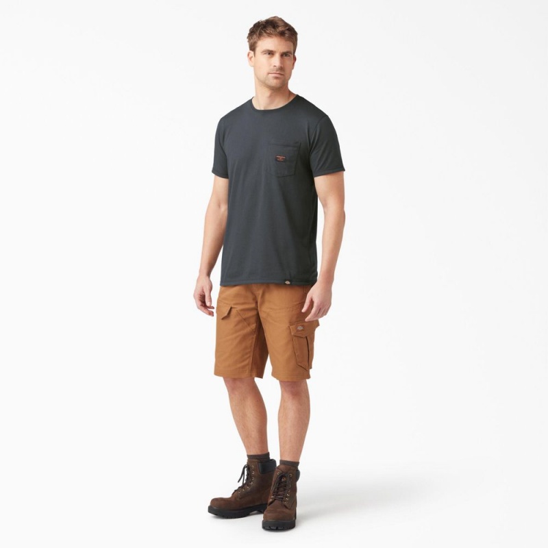 Grey Dickies Traeger x Pocket Men's T-Shirt | 528-KXJAZM