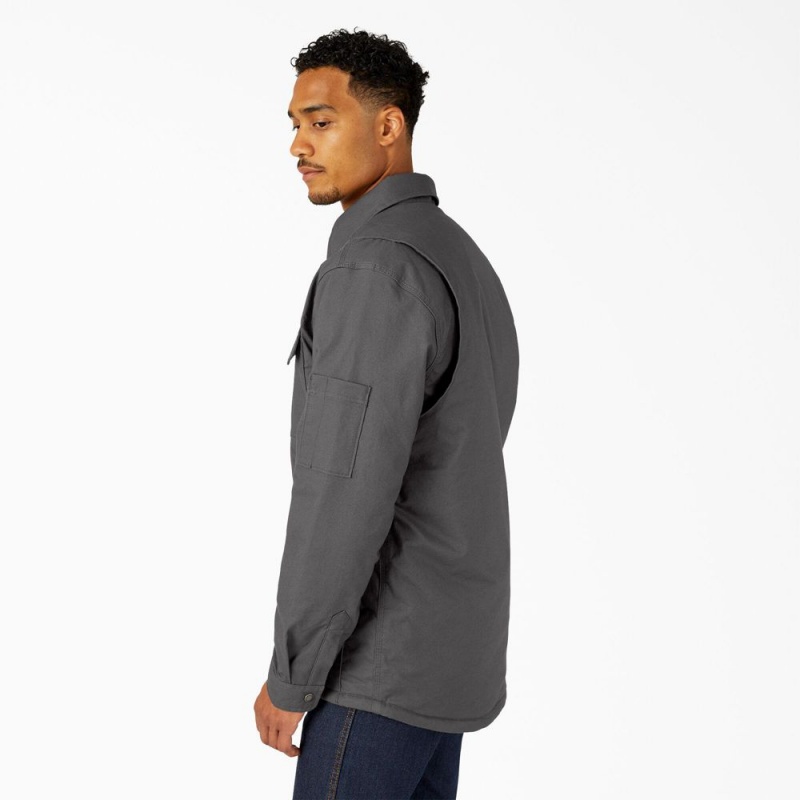 Grey Dickies Water Repellent Fleece-Lined Duck Shirt Men's Jacket | 846-EXNLTQ