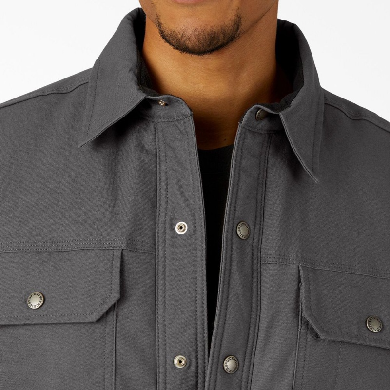 Grey Dickies Water Repellent Fleece-Lined Duck Shirt Men's Jacket | 846-EXNLTQ