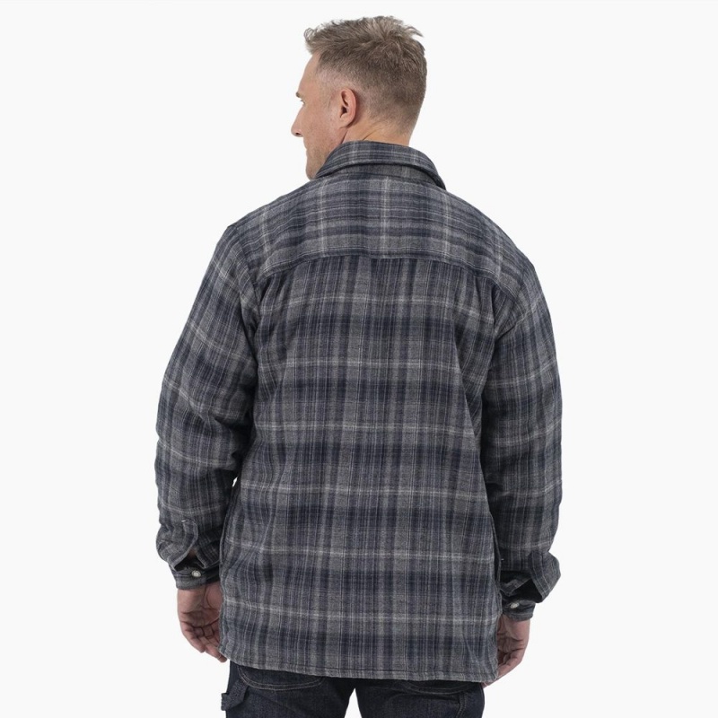 Grey Dickies Water Repellent Fleece-Lined Flannel Shirt Men's Jacket | 204-AKPJEI