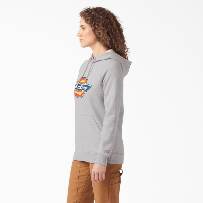 Grey Dickies Water Repellent Logo Women's Hoodie | 103-RQUWIT