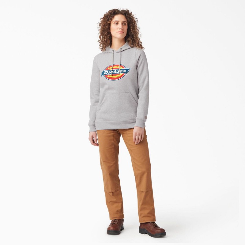 Grey Dickies Water Repellent Logo Women's Hoodie | 103-RQUWIT