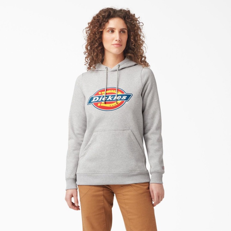 Grey Dickies Water Repellent Logo Women\'s Hoodie | 103-RQUWIT