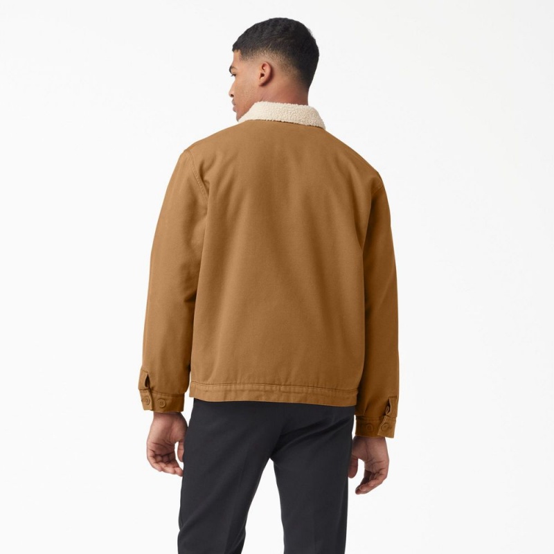 Khaki Dickies Duck Canvas High Pile Fleece Men's Jacket | 053-PNAQIX