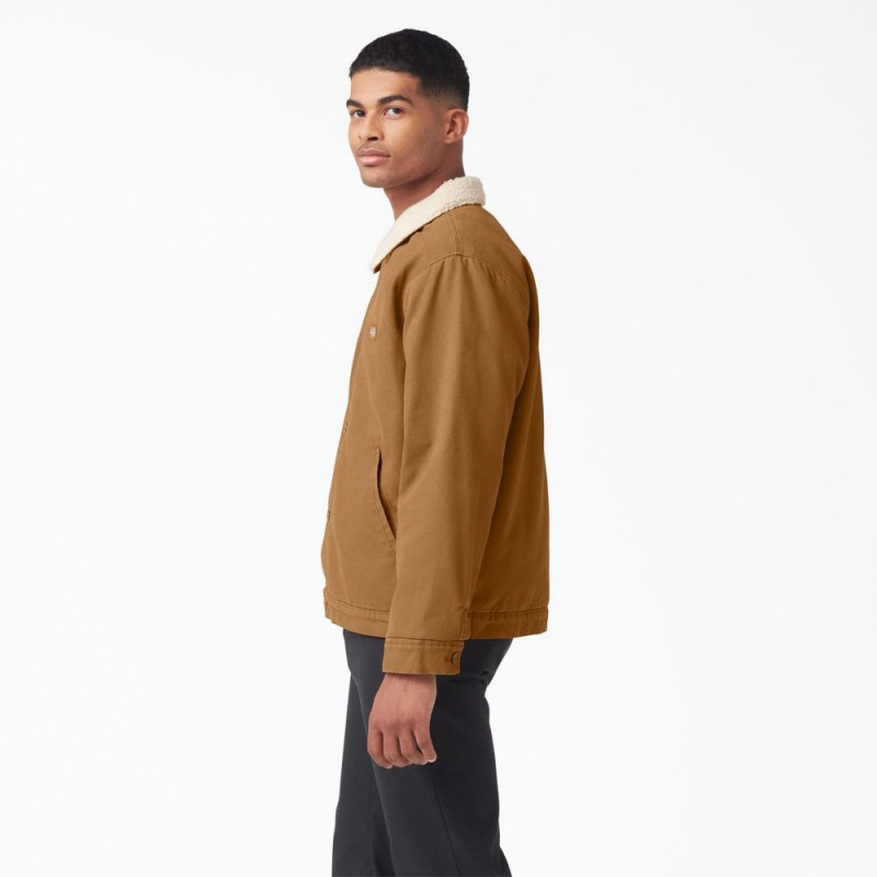 Khaki Dickies Duck Canvas High Pile Fleece Men's Jacket | 053-PNAQIX