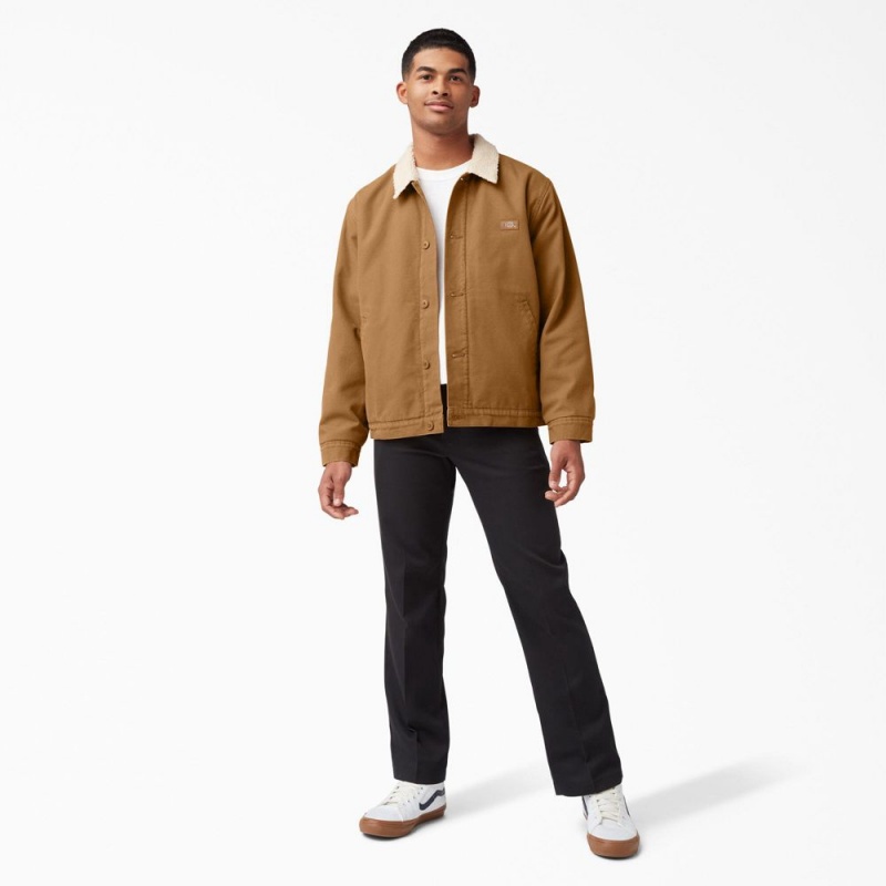 Khaki Dickies Duck Canvas High Pile Fleece Men's Jacket | 053-PNAQIX