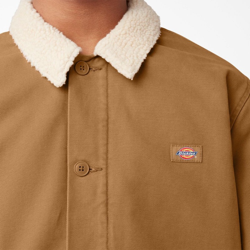 Khaki Dickies Duck Canvas High Pile Fleece Men's Jacket | 053-PNAQIX