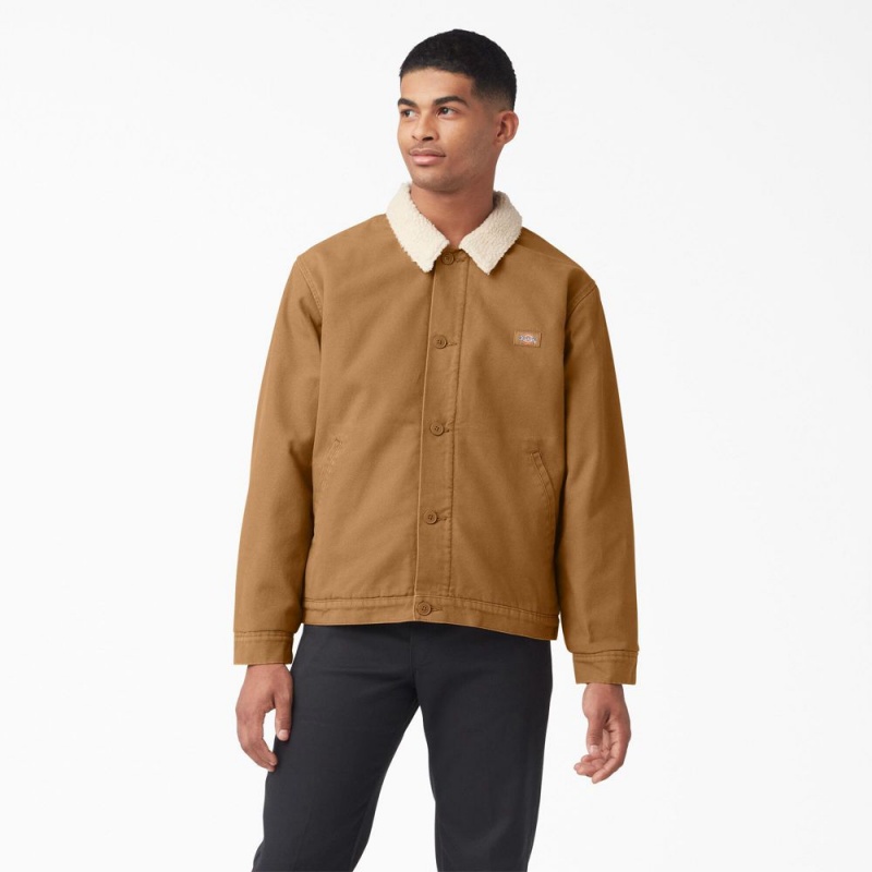 Khaki Dickies Duck Canvas High Pile Fleece Men\'s Jacket | 053-PNAQIX