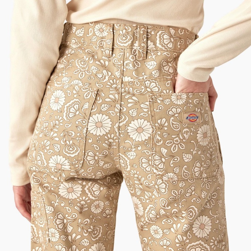 Khaki Dickies Ellis Floral Duck Canvas Women's Pants | 782-GBYRQO