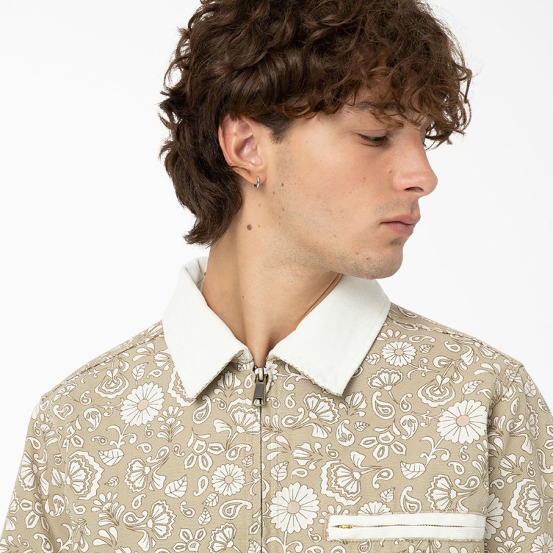 Khaki Dickies Ellis Floral Print Duck Canvas Men's Jacket | 048-ETGWIK